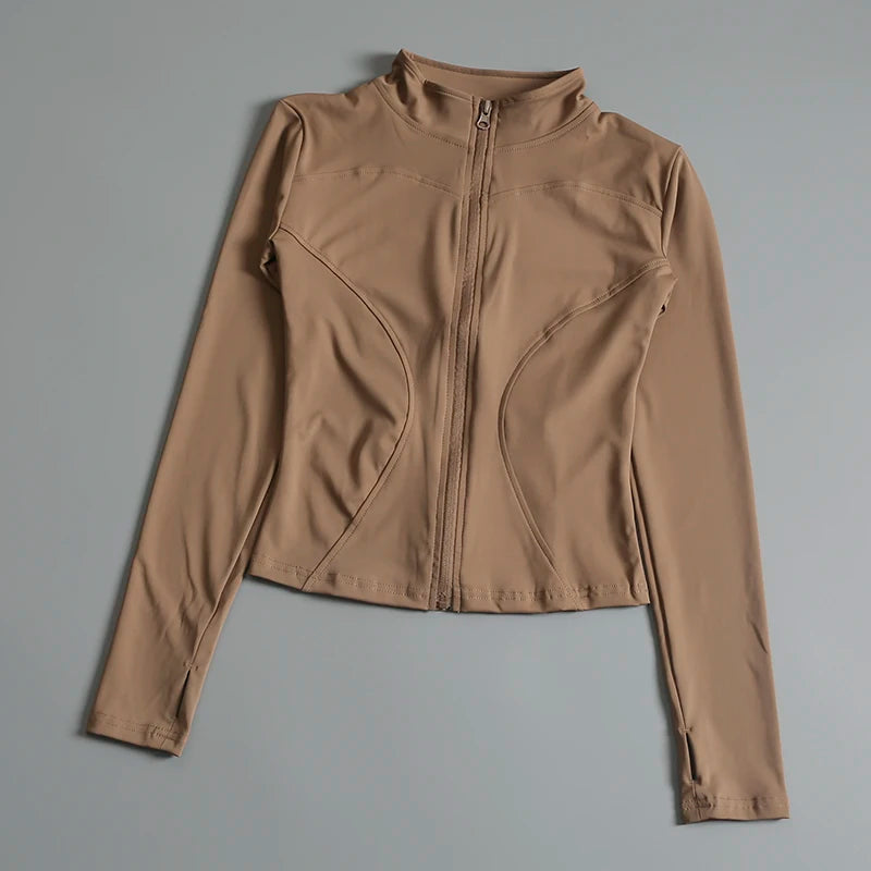 Women’s Zip-Up Cropped Sports Jacket – Workout & Yoga Fitness Wear